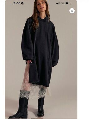 Free People We The Free Black Maxi Hoodie Dress NWOT